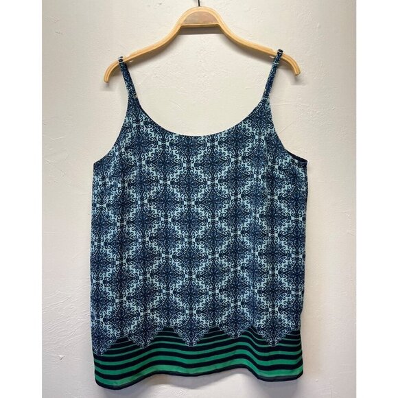 Cabi Cami Tank Top Womens XL Damask Border Stripe Blue Green Style 107 - Picture 1 of 7
